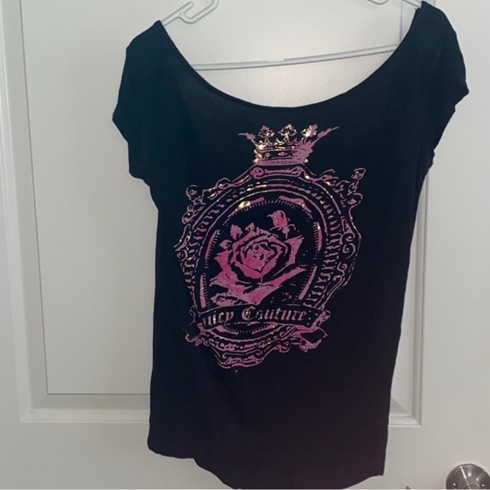 Juicy Couture Black Tee with Pink Graphic
